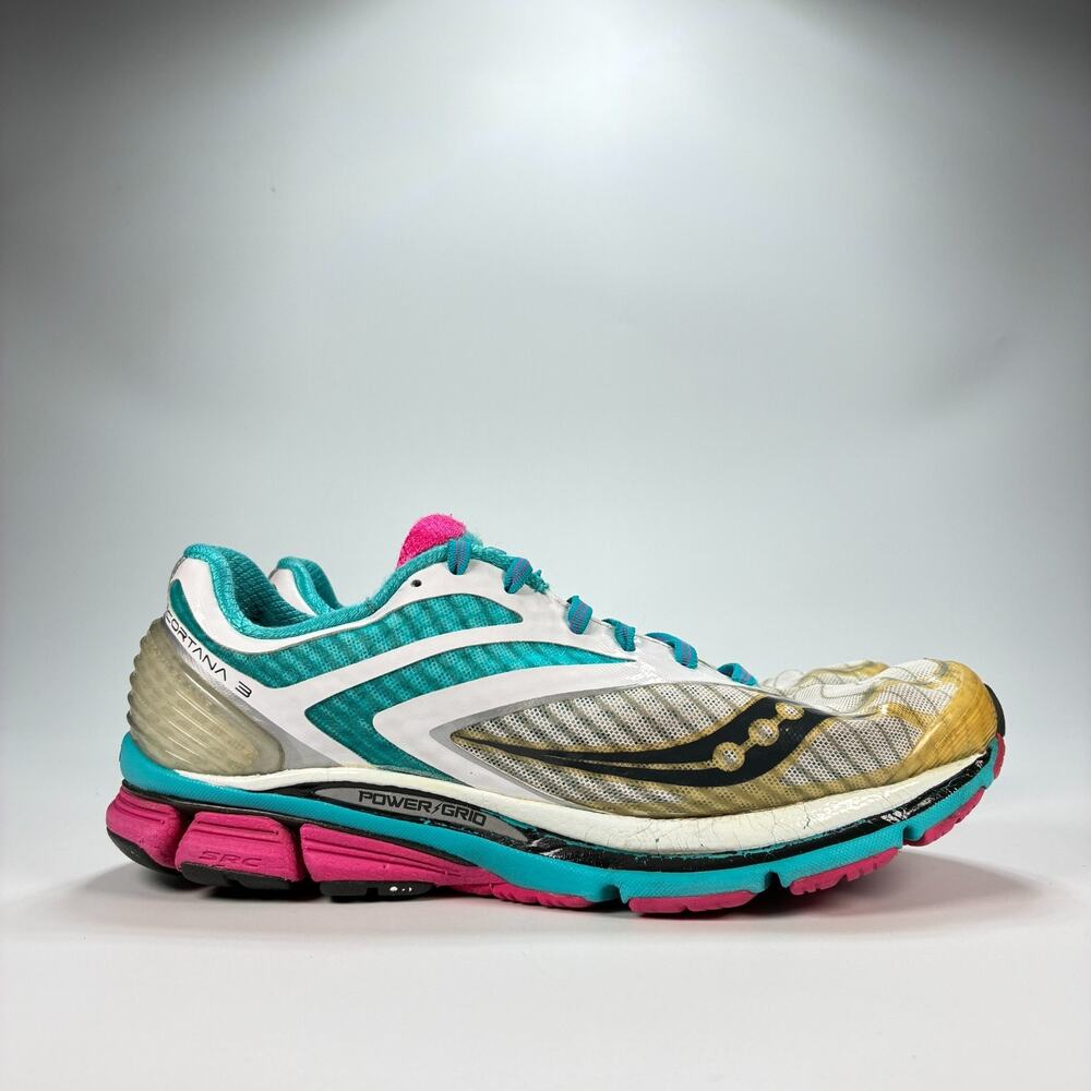 Saucony Cortana 3 White Blue Pink Low Lace Up Running Shoes Women's Size 8.5